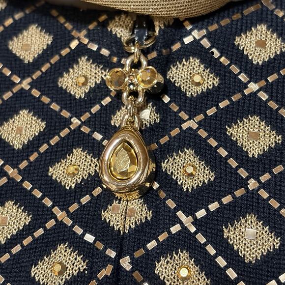 St. John Evening Black Gold Knit Jacket Zip Paillettes Rhinestone W/Scarf Sz 2 - Picture 4 of 15